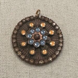 TOVA Dark Copper Pendant w/ Crystals in Chocolate Patina Wash & Coated Enamel